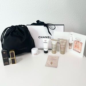 CHANEL Beauty & Skincare gift box with Tom Ford lipstick, CHANEL skincare, etc